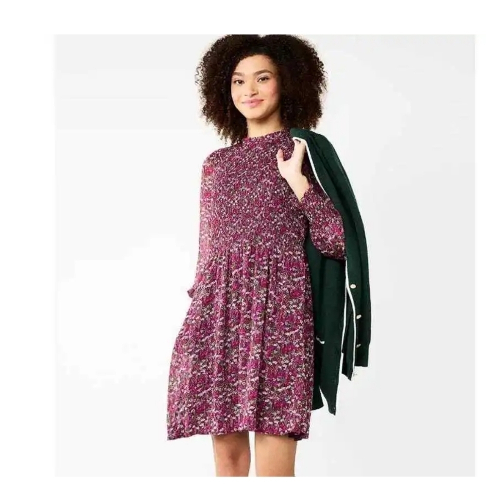 DRAPER JAMES RSVP LONG SLEEVES SMOKED NWOT FLORAL‎ SKATER DRESS SIZE MED